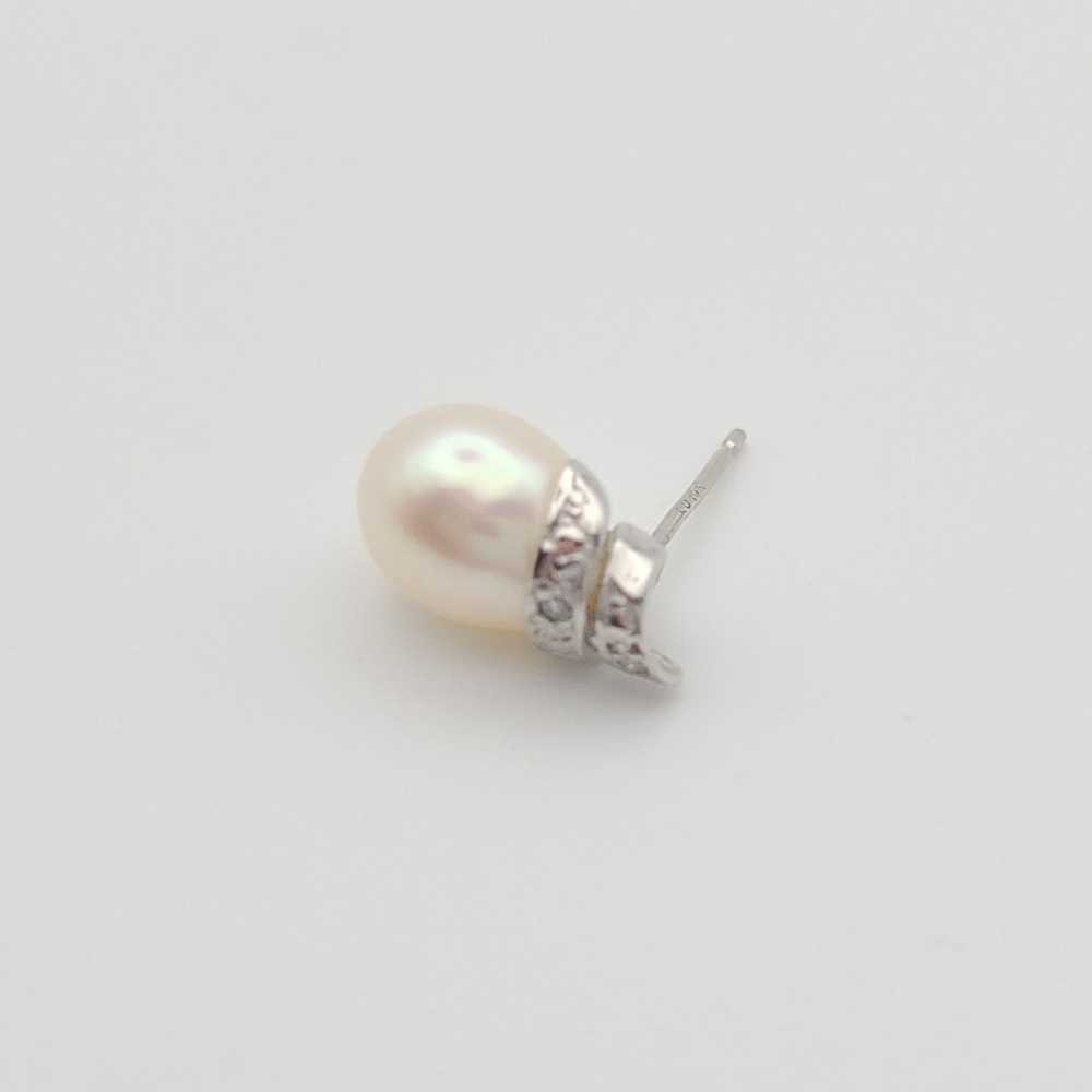 Freshwater Pearl Stud Earrings Silver CZ Accent Classic Bridal Style - Picture 7 of 8